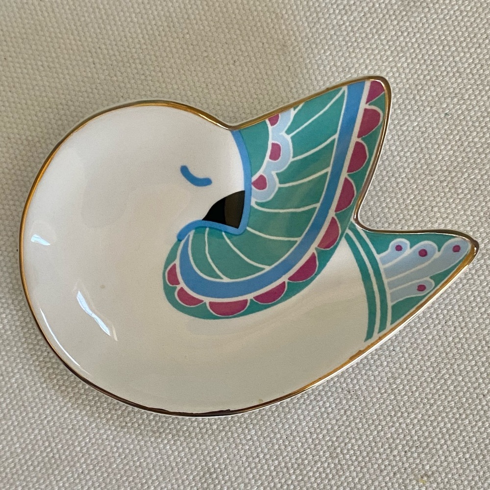 Ceramic Bird Dove Trinket Dish By 180 Degrees W Gold Accent